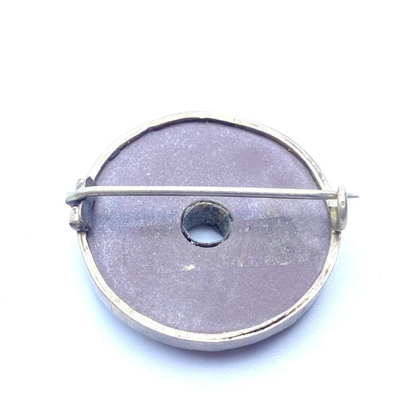 Antique Scottish Silver Brooch Mother of Pearl Green Stone Medallion GUC - Picture 3 of 5